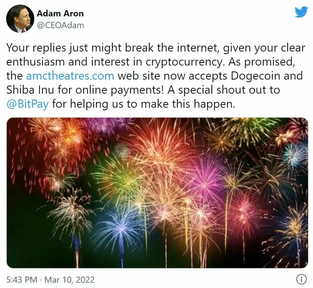 AMC Theatres CEO 接受 SHIB 和 DOGE