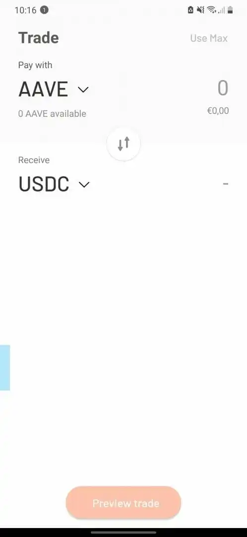 “交易”允许你将一种加密货币换成另一种。