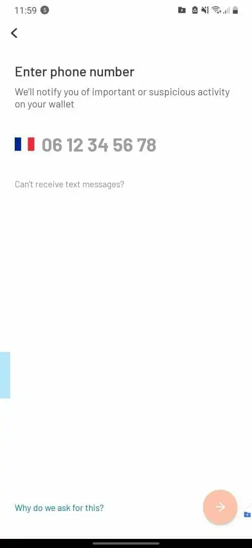 Argent 会询问你的电话号码，以便通知你钱包上有重大或可疑活动。