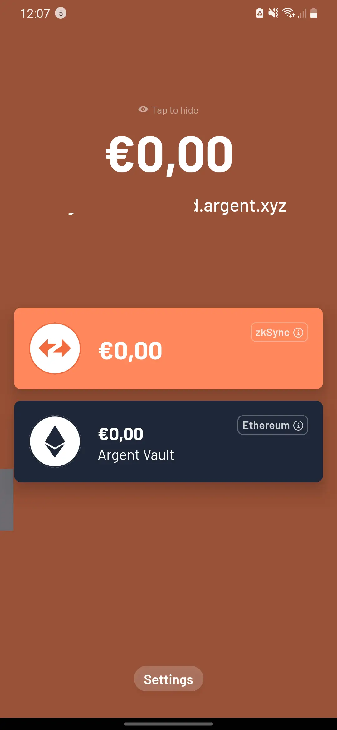 创建你的两个 zkSync 和 Ethereum 地址之后。 两者都将在你的主屏幕上可用 