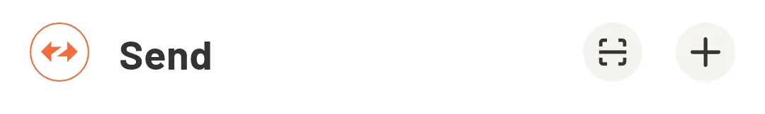 可以通过扫描二维码或简单地通过小图标发送加密货币 "+"