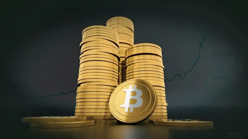 堆积如山的比特币，象征着量子计算机破译了与加密货币相关的算法。