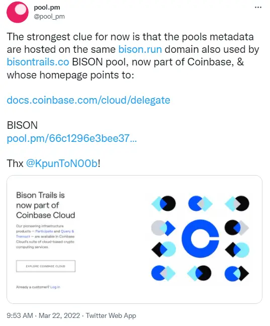 Coinbase Cloud 及其子公司 Bison Trails 是这次大规模 ADA 质押的幕后黑手？