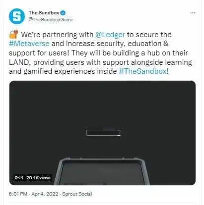 The Sandbox 和 Ledger 之间的合作关系