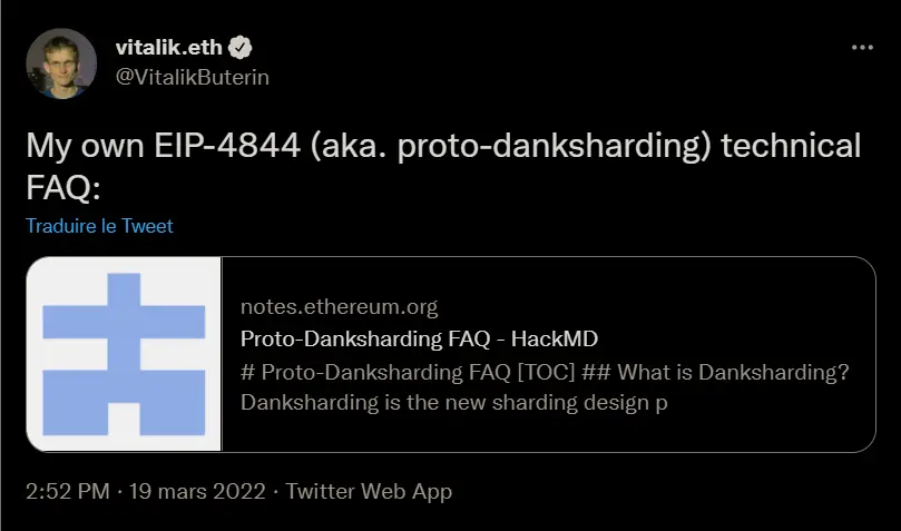 Vitalik Buterin 的推文讨论了 Proto-Danksharding 的概念